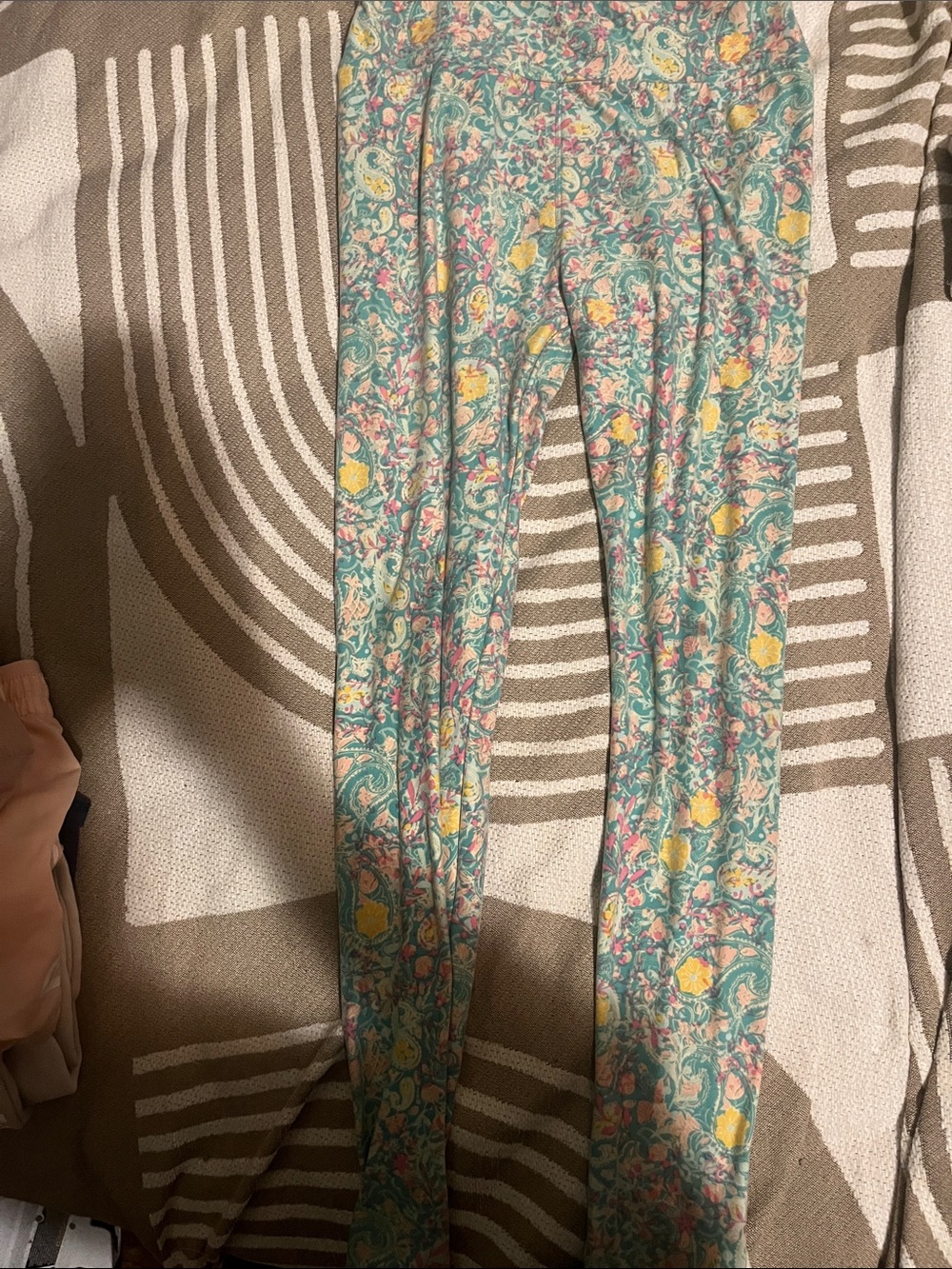 LuLaRoe Mint Leggings with Pink & Yellow Floral Print